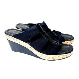 Donald J Pliner Cork Platform Wedge Sandals Black Women's Size 9 Spain